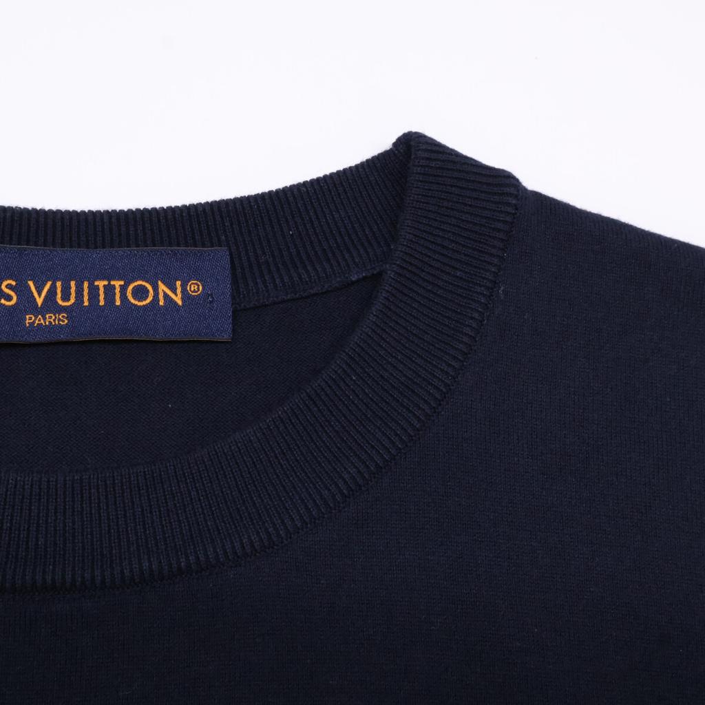 LOUIS VUITTON Black HRN42W Signature Short Sleeve Crew Neck tops M NavyUsed