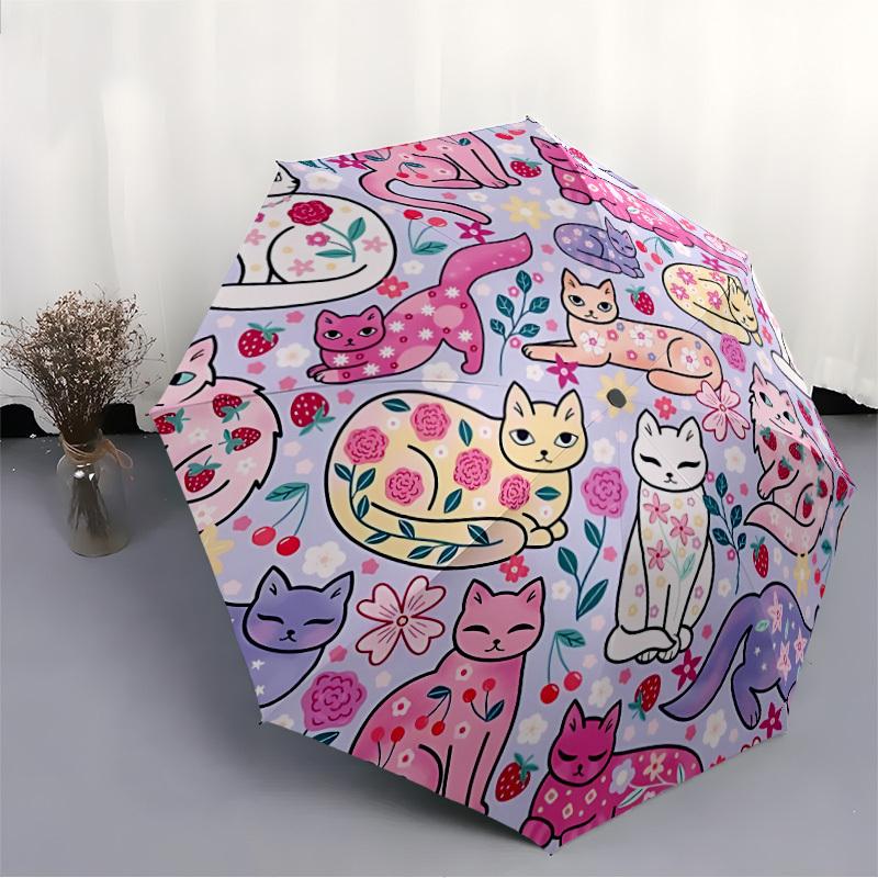 1pc Cat Floral Pattern Automatic Folding Umbrella - Portable Collapsible 8-Rib Umbrella for All Seasons Durable Canopy yy251119121