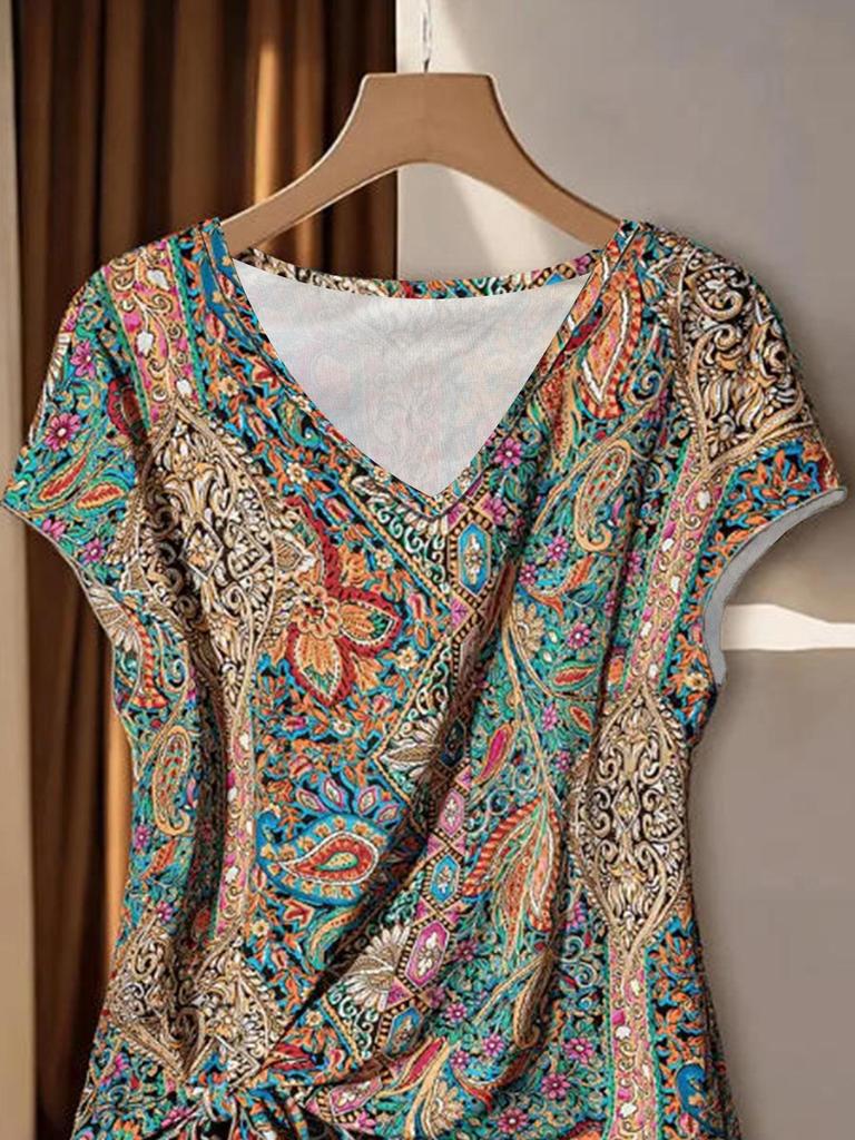 Летний топ с V-образным вырезом и завязками, с узором пейсли: Европейская и американская мода