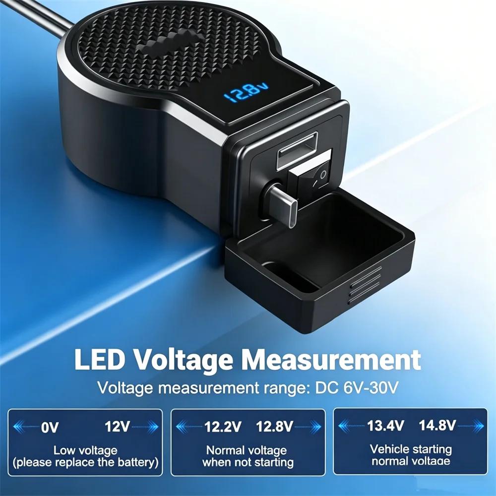 72 Вт 12 В Мотоциклетная USB-розетка Type-C Выдвижное зарядное устройство Адаптер питания Двойной порт PD+QC3.0 с переключателем Водонепроницаемый цифровой вольтметр