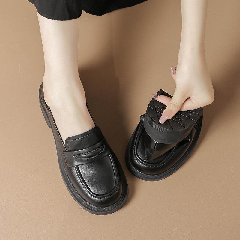 Platform Loafers Women's 2025 New Spring and Autumn Retro Small Leather Shoes British Style One Pedal Thick Heel Soft Sole Single Shoes Women