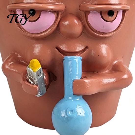 Flower Pot Funny Face Planter Pot, Quirky Resin Head Flowerpot, Small Cactus Durable Garden Plant Container with Drainage for Indoor Outdoor