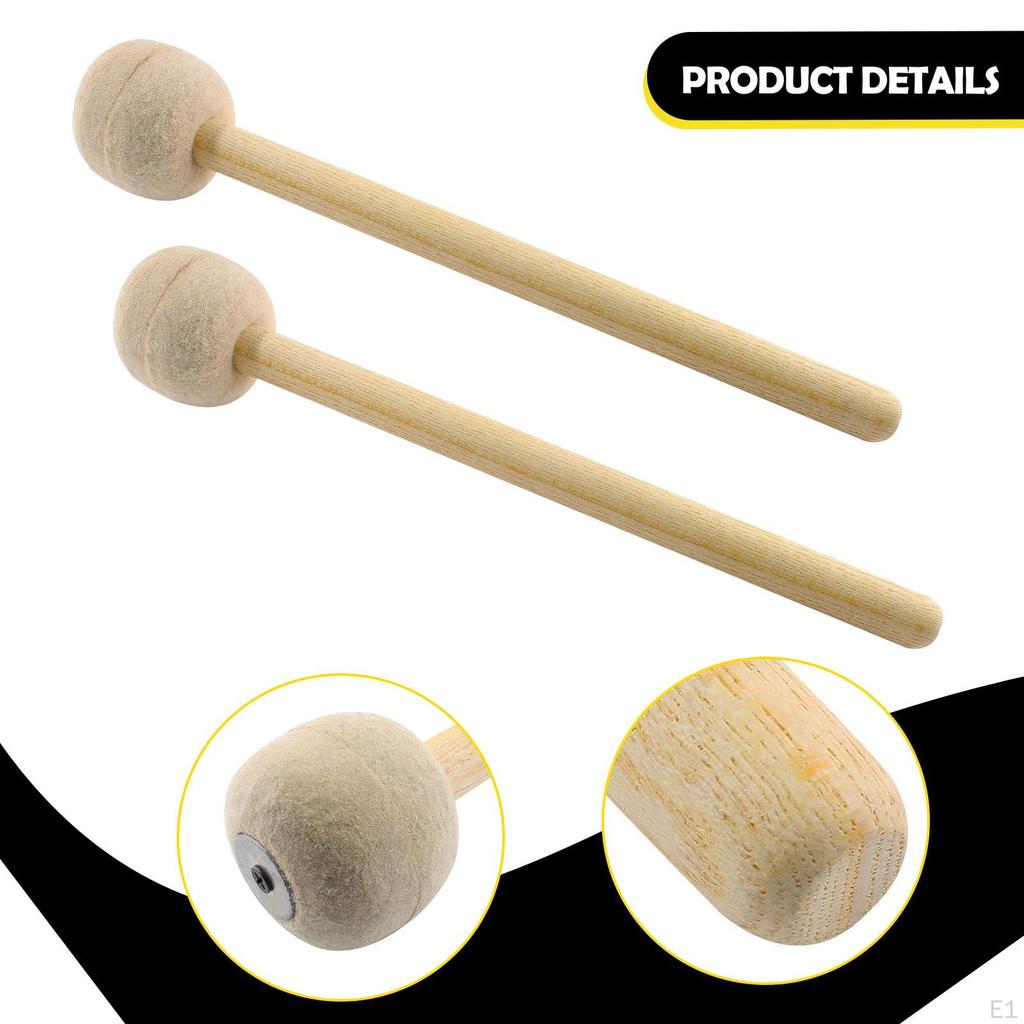 2x Felt Drumsticks Bass Percussion Sticks 12.80inch Portable Musical Instrument Accessory for Bar
