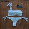 WTEMPO Сексуальный женский купальник в полоску с завязками на одно плечо и бикини