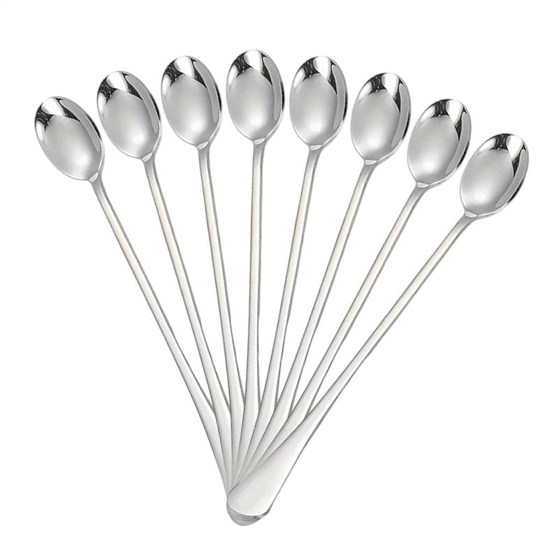 8 шт. Ложка из нержавеющей стали Утолщенная Домашняя Обеденная Публичная Ложка Длинная Ручка Суповые Ложки Круглая Головка Буфет Сервировочная Посуда