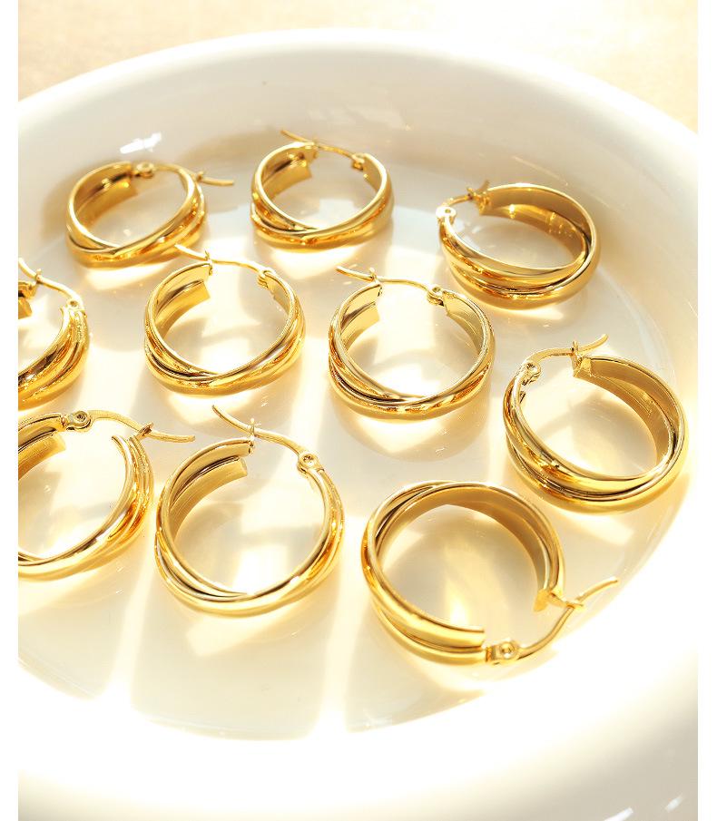 Серьги из титановой стали в европейском и американском холодном стиле в форме двойной буквы U, позолота 18 карат, женская индивидуальность, гонконгский темперамент - F375