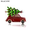 Red Car With Christmas Tree Brooches Suit Lapel Pins Sweater Scarf Women Kids Brooch