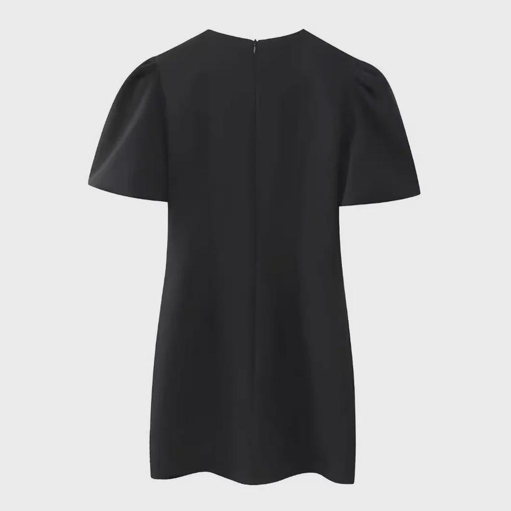 2024 Women's Puff Sleeve Round Neck Bowknot Short Dress In European and American Style