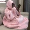 Зимняя плюшевая носимая одеяло-накидка с капюшоном для сна