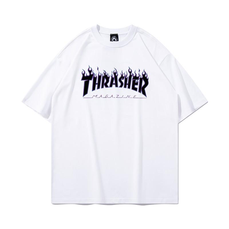Летняя футболка Thrasher Skateboard Magazine с принтом букв Мужская Женская Оверсайз Хлопок Короткий Рукав Повседневная Уличная Одежда Футболка Топ