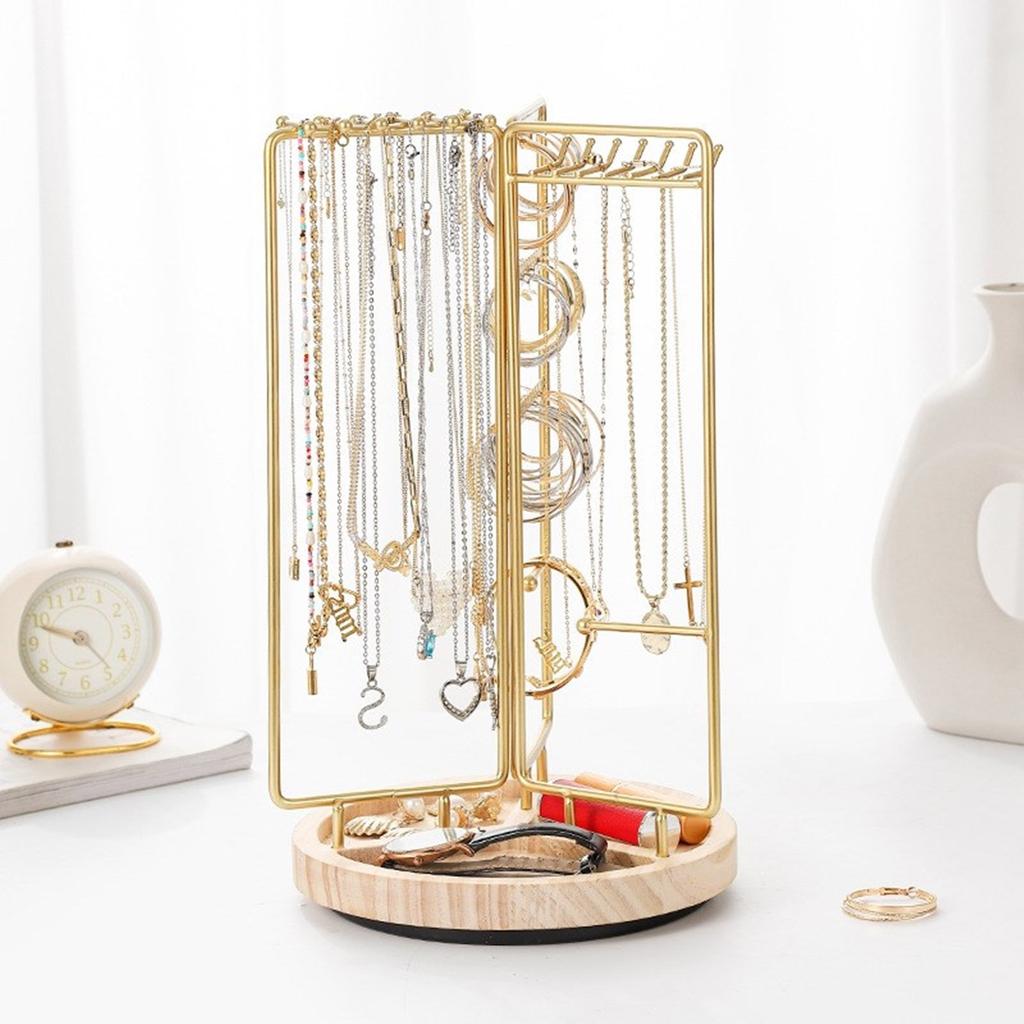 Adjustable Rotating Jewelry Stand Fashionable Wood Necklace Display Stand with Multiple Slots Handy Jewelry Rack