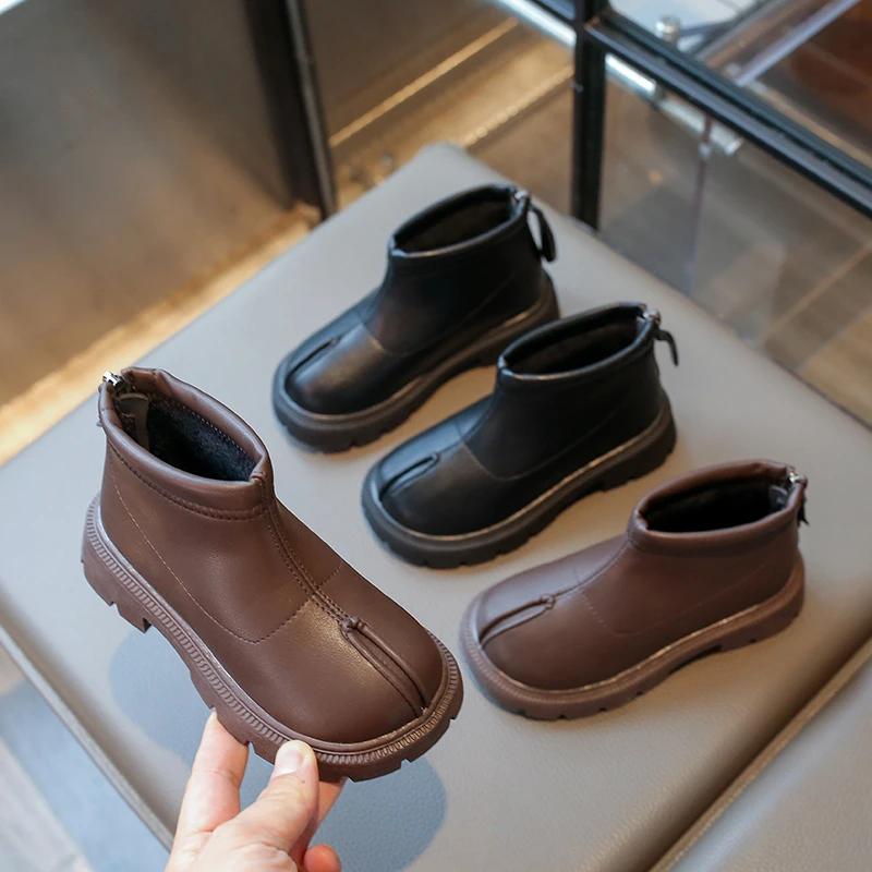 2024 New Winter Children's Boots Causal Black Brown Girls Short Boots Thick Bottom Versatile Kids Fashion Cotton Boots Round-toe