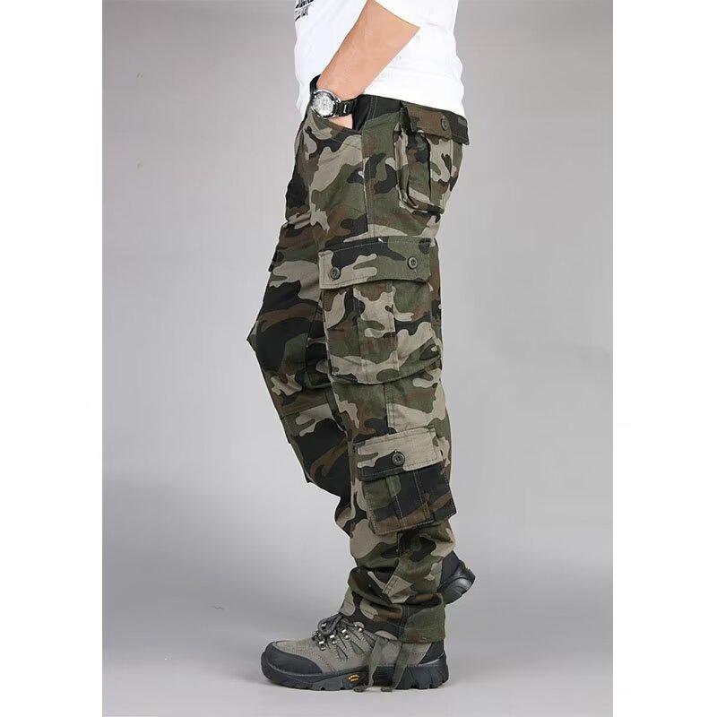 Мужские камуфляжные повседневные брюки, свободные брюки большого размера с несколькими карманами, брюки для стройплощадки, рабочие брюки, тактические брюки