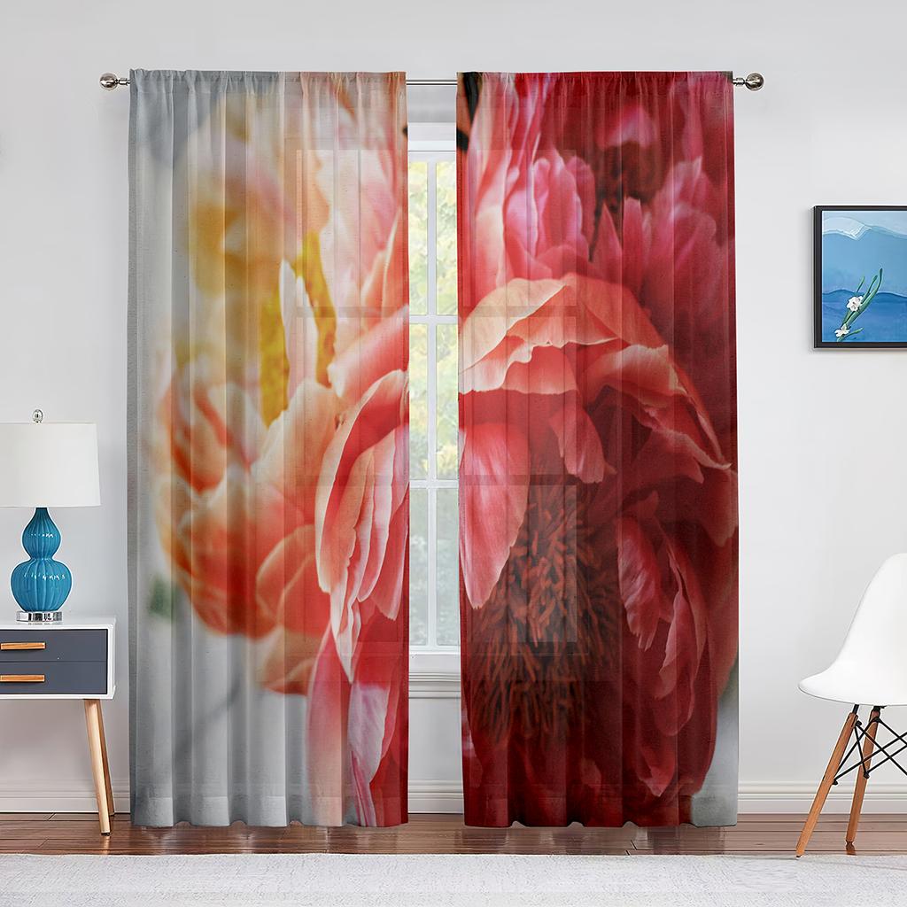Розовый пион с цветочным принтом, весенние акварельные прозрачные шторы из вуали для гостиной, спальни, кухни, оконные шторы, шифоновые тюлевые шторы