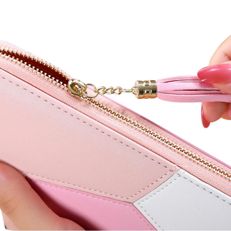 Contrasting Color Stitching Long Wallet Ladies Clutch Bag New Fashion Large Capacity Zipper Wallet Women Tassel Bag