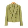 Spring Women Breasted Office Cropped Blazer Lapel Solid Color Long Sleeve Double Jacket Suit Coat