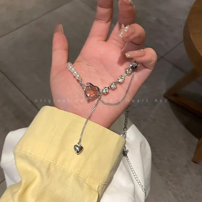 Жемчужная love splicing necklace цепочка на шею для девочек аксессуары с высоким темпераментом легкая роскошь нишевый дизайн декоративная цепочка на ключицу