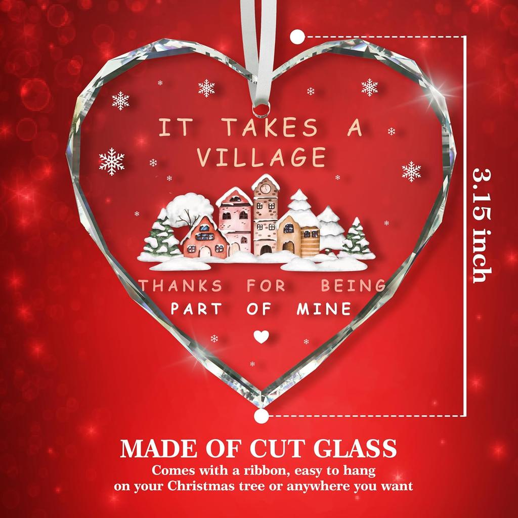 Thank You Gifts for Women Men, It Takes a Village Glass Ornament, Xmas Gifts for Boss Daycare Provider Teacher Babysitter Friends Boss - DP02
