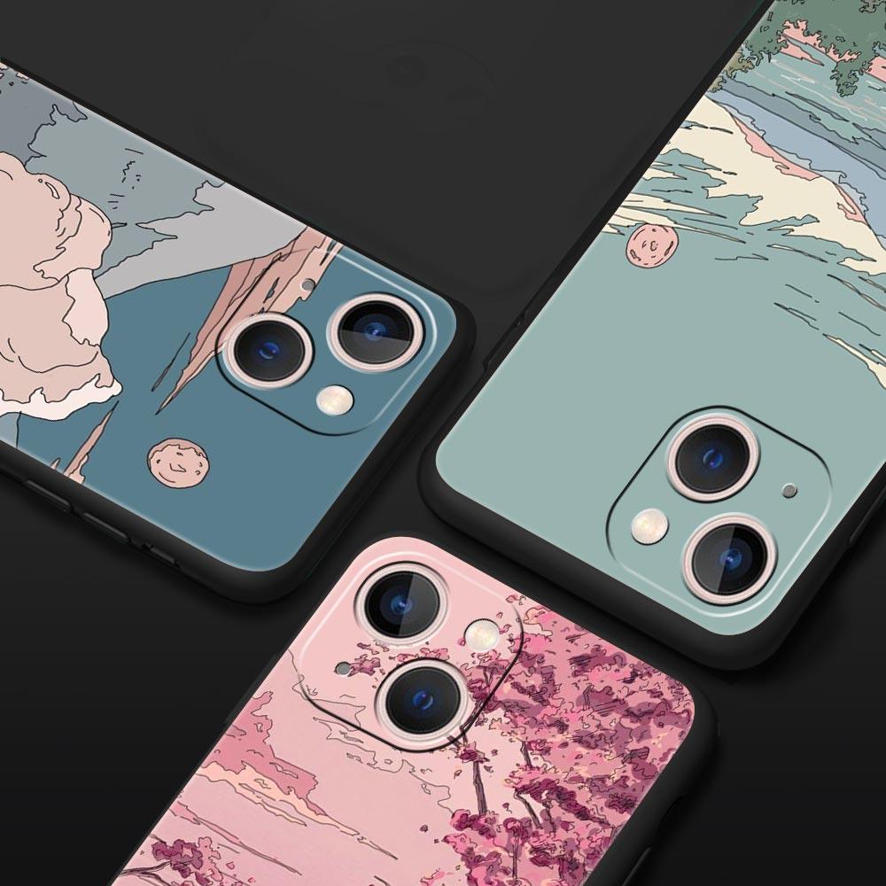 Япония Закат Пейзаж Роскошный Чехол Для Телефона Для iPhone 13 15 14 12 11 Pro MAX XR X SE XS 7 8 Plus Силиконовый Черный Защитный Чехол