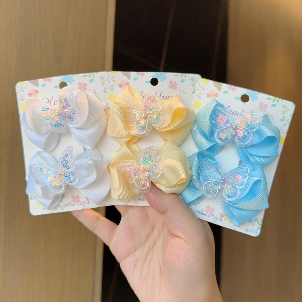 2 шт. Новая мода Однотонные аксессуары для волос с бабочками Заколки для волос Девочки Пайетки Жемчужные заколки для волос Детские Милые Заколки Подарок