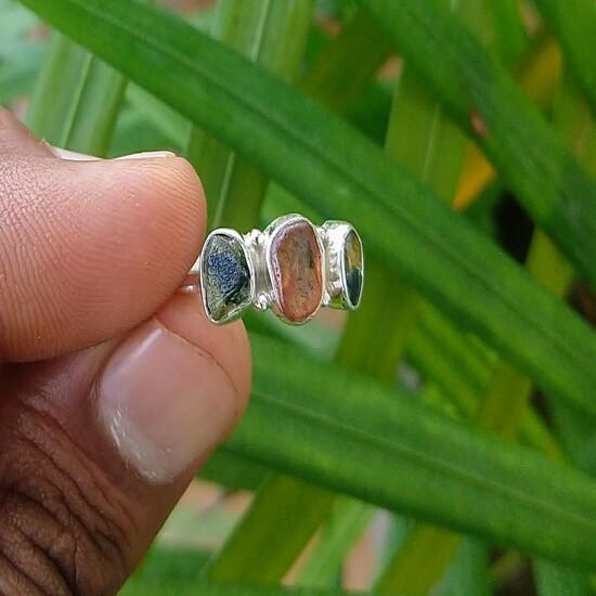 Кольцо из стерлингового серебра 925 пробы с цветным турмалином и необработанным сапфиром, размер 7,0 США