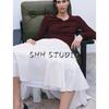 Spring New Women's Clothing French Style Elegance Cotton Mid-Waist Minimalist Gentle Elegant Long Skirt 2521290