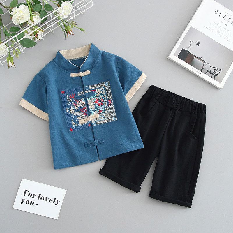 Детский костюм ханбок для мальчиков в стиле Тан, детский летний костюм в китайском стиле с короткими рукавами из хлопка и льна, детский ретро-стиль династии Мин