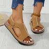 Large Size Velcro Platform Sandals Women's Sewing Line Breathable Hollow Wedge Heel Beach Sandals