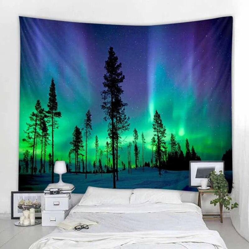 Гобелен со звездным лесом, лунный свет, психоделическое богемное украшение, настенное украшение для дома, комнаты, художественное фоновое украшение