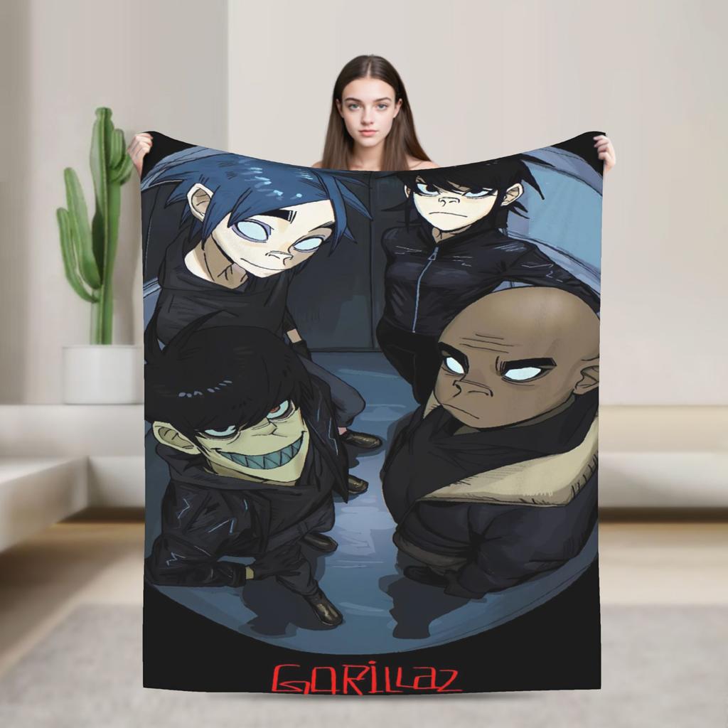 Фланелевое одеяло Gorillazs Зимняя группа Рок Теплое накидное одеяло для детей Домашний декор Графическое покрывало Покрывало для дивана-кровати