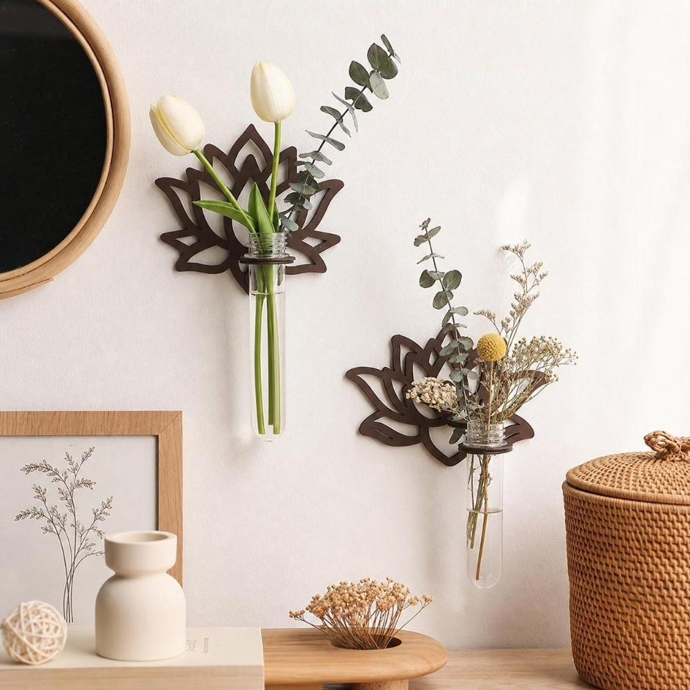 Flower Holder Wooden Lotus Shape Planter Holder Vase Home Ornaments Wall Decoration Hollow Out Retro Flower Pot Living Room