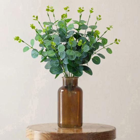 10 шт., искусственные листья эвкалипта, ветка со стеблем, реалистичные многоразовые искусственные зеленые растения, зелень, домашний стол, центральное украшение, реквизит для фото