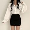 2023 New Spring and Autumn Fashion Simple Solid V-Neck with Bubble Sleeve Inner Style Commuter Loose Women's Casual Shirt