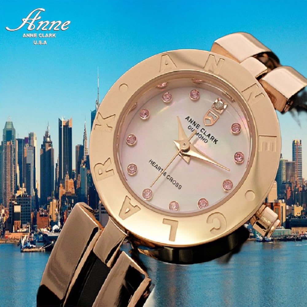ANNE CLARK Часы серии AM1020 Moving Heart Cross Natural Pink Shell Dial Natural Diamond Diamond Полностью нержавеющая сталь Для женщин и для кожи (Розовое золото)