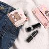 Pu Leather Lipstick Bag with Mirror Lipstick Storage Bag Korean Style Mini Cosmetic Bag  Outdoor