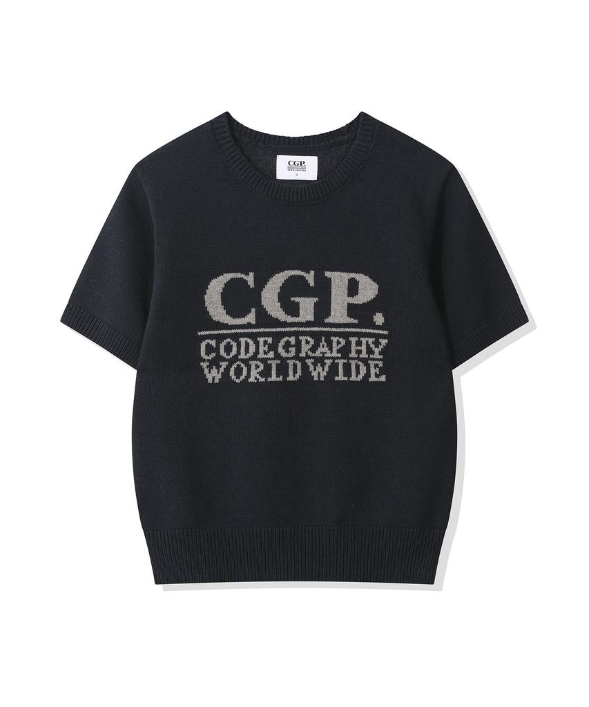 CGP (женщины) Квадратный логотип, короткий рукав, вязаный - Темно-синий