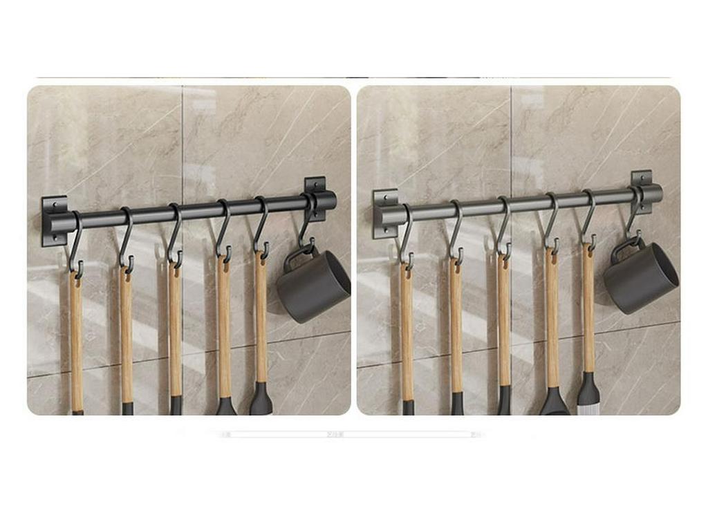 Punch-Free Wall-Mounted Kitchen Hooks - Multifunctional White Storage Shelf