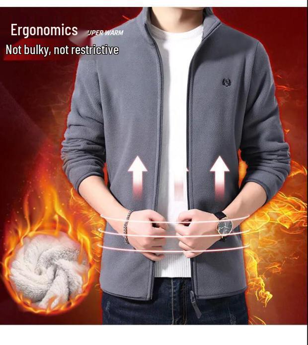 Woodpecker Men's Fleece-Lined Cardigan: Autumn/Winter Casual Stand-Up Collar Jacket