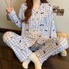 Cartoon Dachshund Print Women's Pajamas Literary Retro Blue White Plaid Homewear Spring New Milk Silk Nightwear Y2k