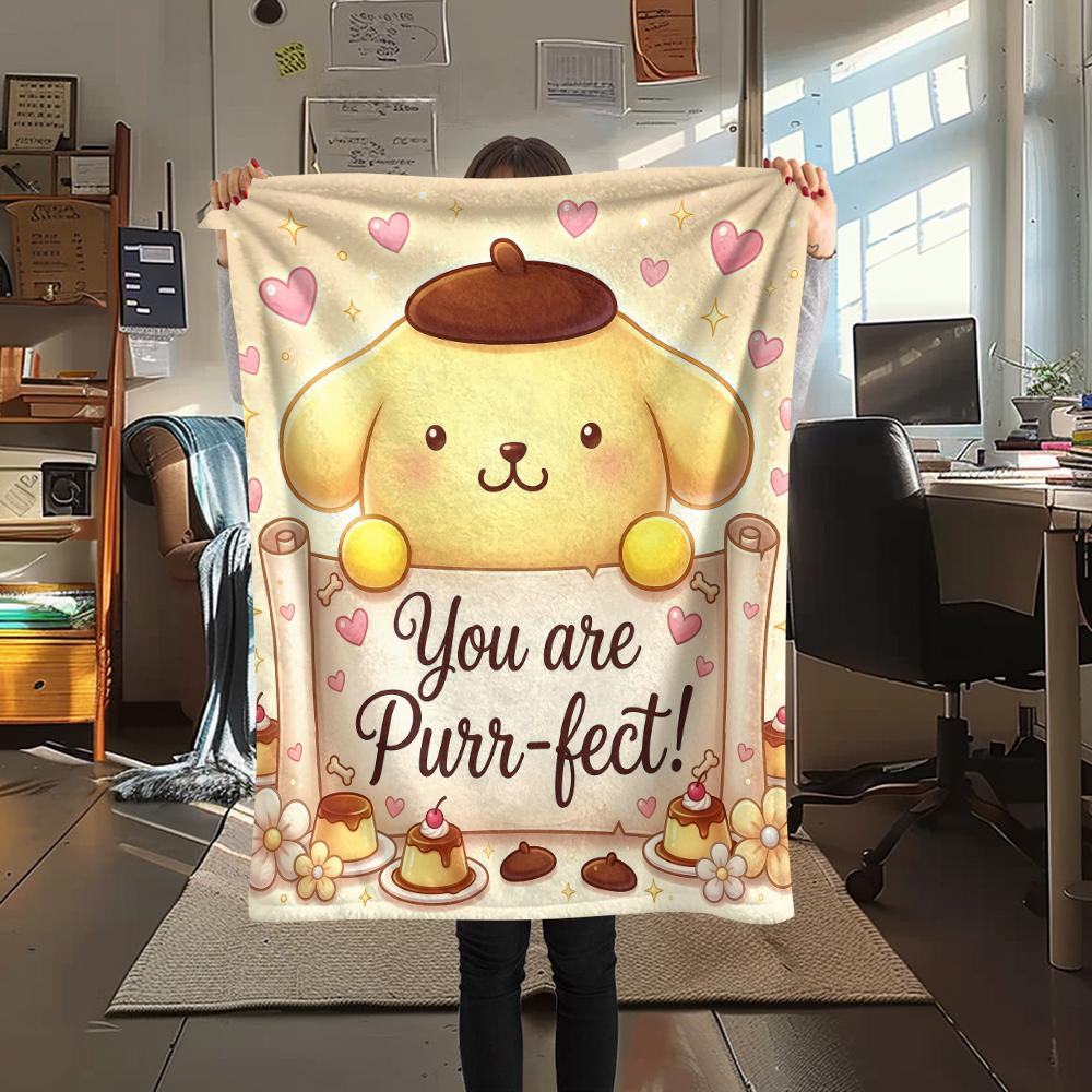 1 шт. Фланелевое одеяло с принтом Pompompurin, Высокое качество, Для всех сезонов, Декор для дома, Тепло и уют, Идеально для Рождественских подарков
