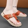 Fashion Leather Men's Sandals Summer Casual Flat Bottom Thong Slippers Beach Shoes Soft Sole Indoor Outdoor Slip-On Footwear