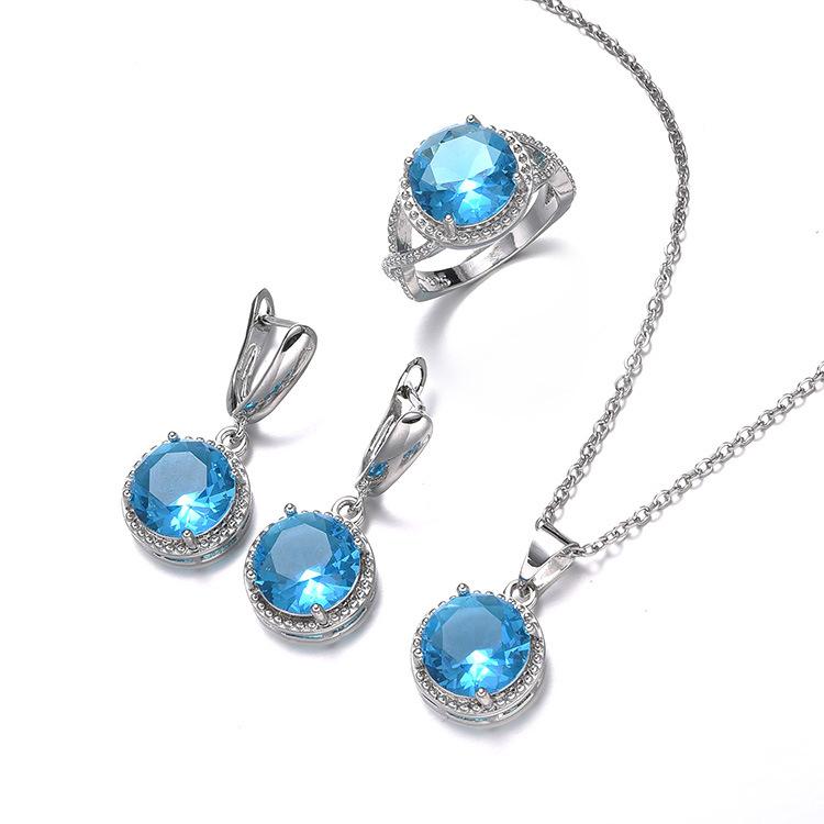 Комплект украшений Женский циркон ожерелье серьги кольцо из трех частей простой круглый комплект