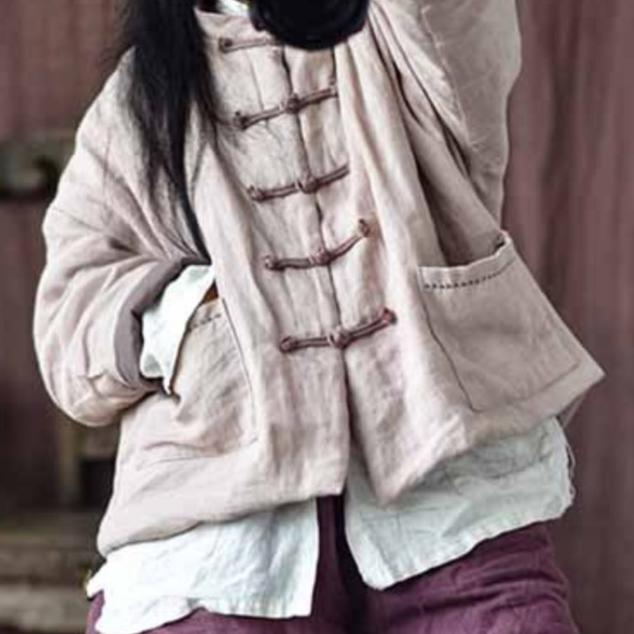 Johnature Женские винтажные льняные парки на пуговицах, однотонные пальто, зимние пальто со стойкой и хлопковыми карманами, женские китайские парки