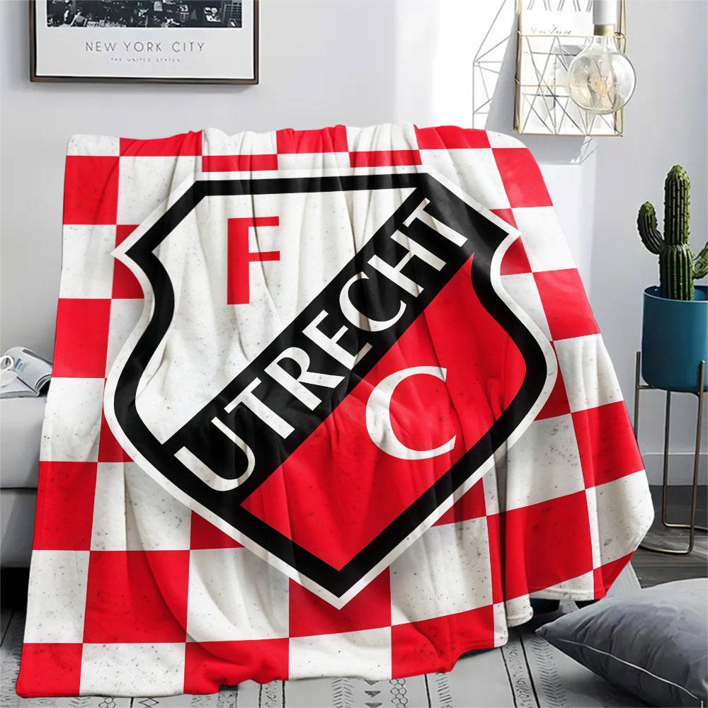 FC Utrecht Printed Flannel Blanket, soft throw for bedroom sofa, washable,soccer fan merchandise, great gift.