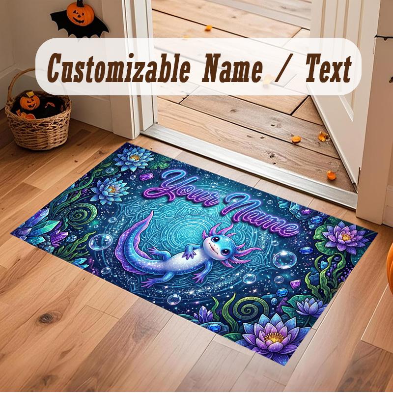 Axolotl Theme Soft Crystal Velvet Rug Custom Name & Text Print Non Slip Floor Rug for Bedroom Living Room