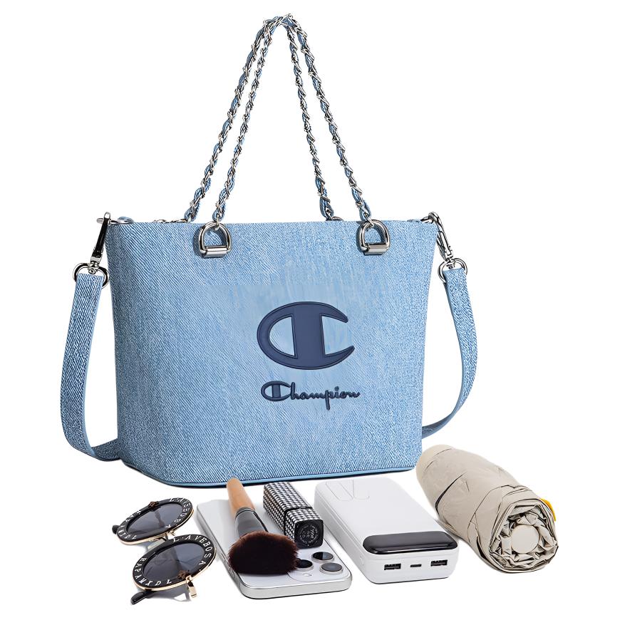 Champion Vintage Classic Logo Design Chain Shoulder Bag Women Shoulder Bag Denim-Blue XB10019-1