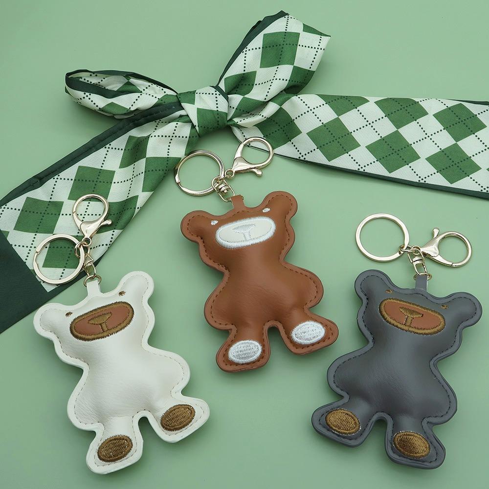 Fashion PU Leather Embroidery Bear Hanger Cute Heart Bears Bag Pendant  Backpack Decoration