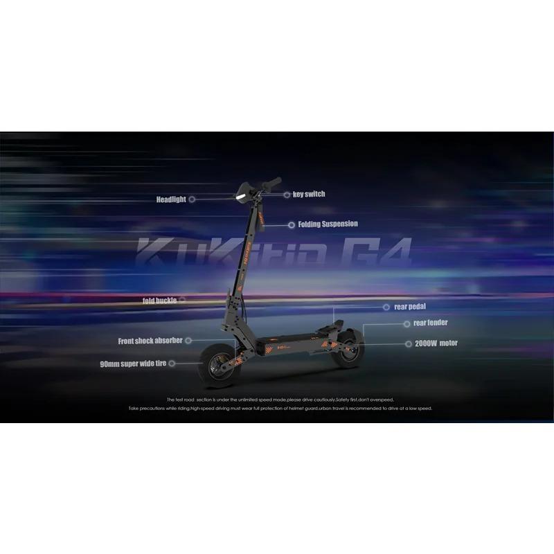 Склад в ЕС Электросамокат KuKirin G4 2000 Вт Мотор 60 В 20 Ач Аккумулятор 75 км Максимальный запас хода 70 км/ч Максимальная скорость 11" Внедорожные вакуумные шины