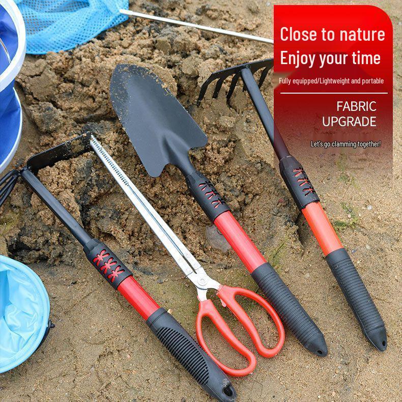 Tide-Chasing Beach Tool Set: Shovel, Rake & Hoe for Clam Collection and Seashell Gardening