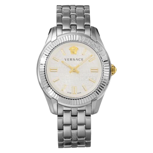 Versace Grecatime Watch, Silver Dial, Stainless Steel, Sapphire Crystal, Quartz Movement, Swiss Made, Men's, VE6C00323
